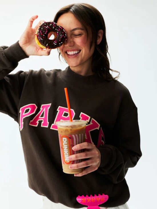 Parke Tops - Parke x Dunkin Donuts Varsity Mockneck Sweatshirt in Espresso S/M